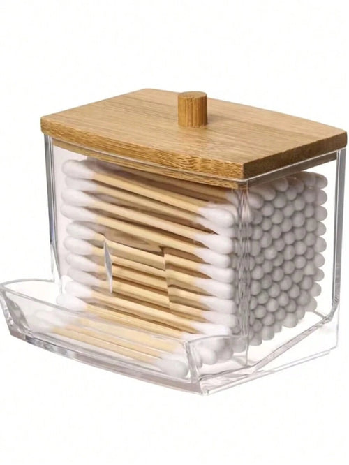 Clear Cotton Swab Holder with Bamboo Lid — product image 1