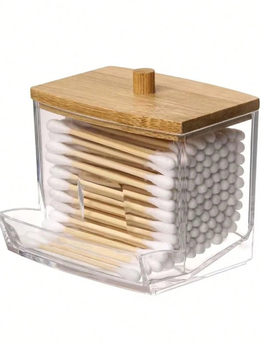 Clear Cotton Swab Holder with Bamboo Lid — product image 1