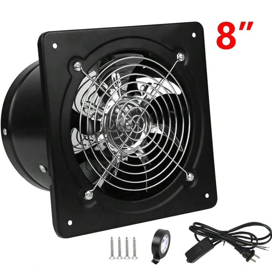 8" Exhaust Fan Stainless Steel Ventilation Extractor Fan 110V Wall-Mounted Blower Duct Fan With Backdraft Damper For Kitchen, Bathroom, Basement, Laundry Room ,Toilets, Garage, Shopping Mall And Office