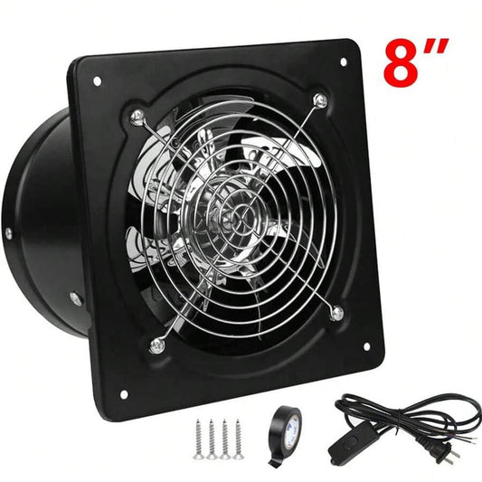 8" Exhaust Fan Stainless Steel Ventilation Extractor Fan 110V Wall-Mounted Blower Duct Fan With Backdraft Damper For Kitchen, Bathroom, Basement, Laundry Room ,Toilets, Garage, Shopping Mall And Office