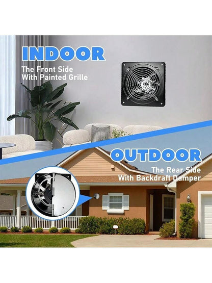 8" Exhaust Fan Stainless Steel Ventilation Extractor Fan 110V Wall-Mounted Blower Duct Fan With Backdraft Damper For Kitchen, Bathroom, Basement, Laundry Room ,Toilets, Garage, Shopping Mall And Office