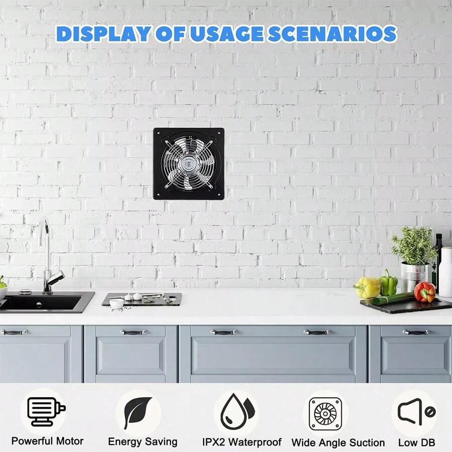8" Exhaust Fan Stainless Steel Ventilation Extractor Fan 110V Wall-Mounted Blower Duct Fan With Backdraft Damper For Kitchen, Bathroom, Basement, Laundry Room ,Toilets, Garage, Shopping Mall And Office