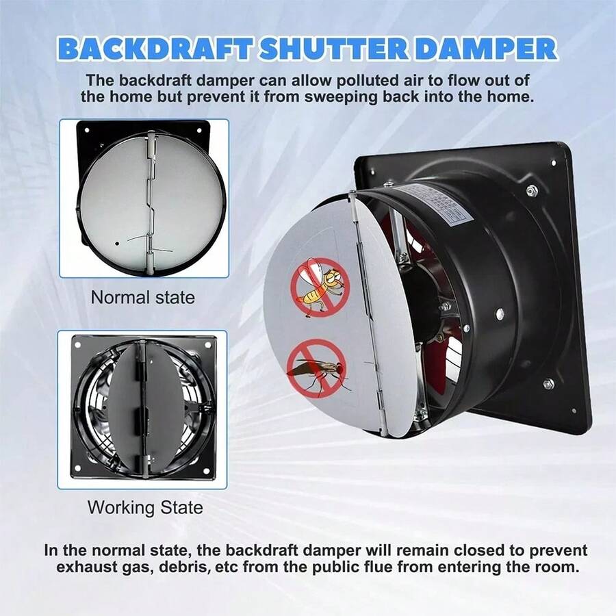 8" Exhaust Fan Stainless Steel Ventilation Extractor Fan 110V Wall-Mounted Blower Duct Fan With Backdraft Damper For Kitchen, Bathroom, Basement, Laundry Room ,Toilets, Garage, Shopping Mall And Office