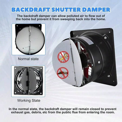 8" Exhaust Fan Stainless Steel Ventilation Extractor Fan 110V Wall-Mounted Blower Duct Fan With Backdraft Damper For Kitchen, Bathroom, Basement, Laundry Room ,Toilets, Garage, Shopping Mall And Office
