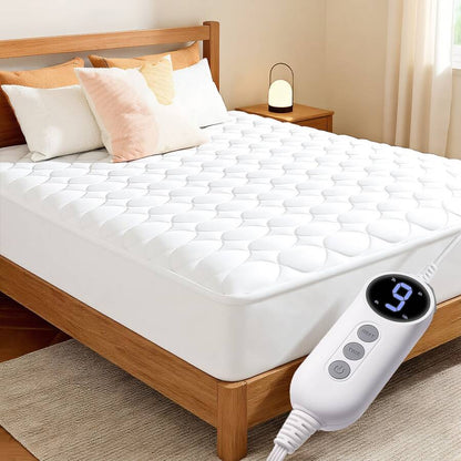 Heated Mattress Pad - Dual Control, 6 Heat Settings & 10-Hour Auto Off, Quilted Electric Bed Cover, Bed Warmer With Deep Pocket | Fast Heating | Machine Washable