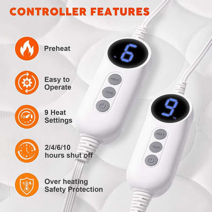 Heated Mattress Pad - Dual Control, 6 Heat Settings & 10-Hour Auto Off, Quilted Electric Bed Cover, Bed Warmer With Deep Pocket | Fast Heating | Machine Washable