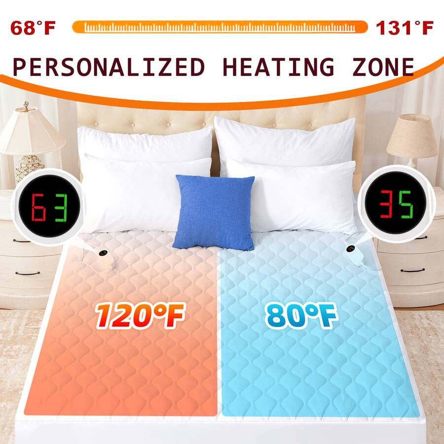 Heated Mattress Pad - Dual Control, 6 Heat Settings & 10-Hour Auto Off, Quilted Electric Bed Cover, Bed Warmer With Deep Pocket | Fast Heating | Machine Washable