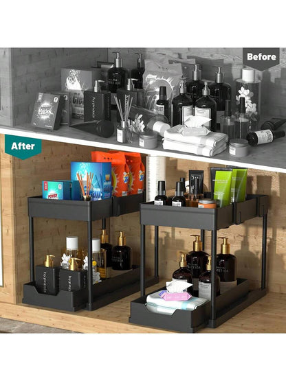 2-Tier Sliding Under-Sink Organizer with Hooks — product image 2