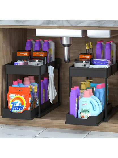 2-Tier Sliding Under-Sink Organizer with Hooks — product image 1