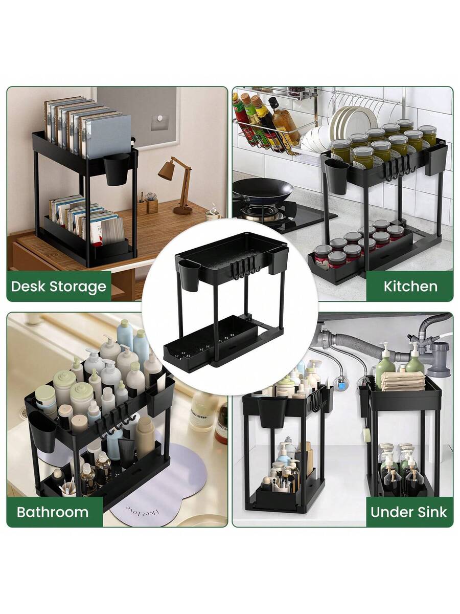 2-Tier Sliding Under-Sink Organizer with Hooks — product image 7