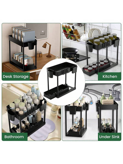 2-Tier Sliding Under-Sink Organizer with Hooks — product image 7