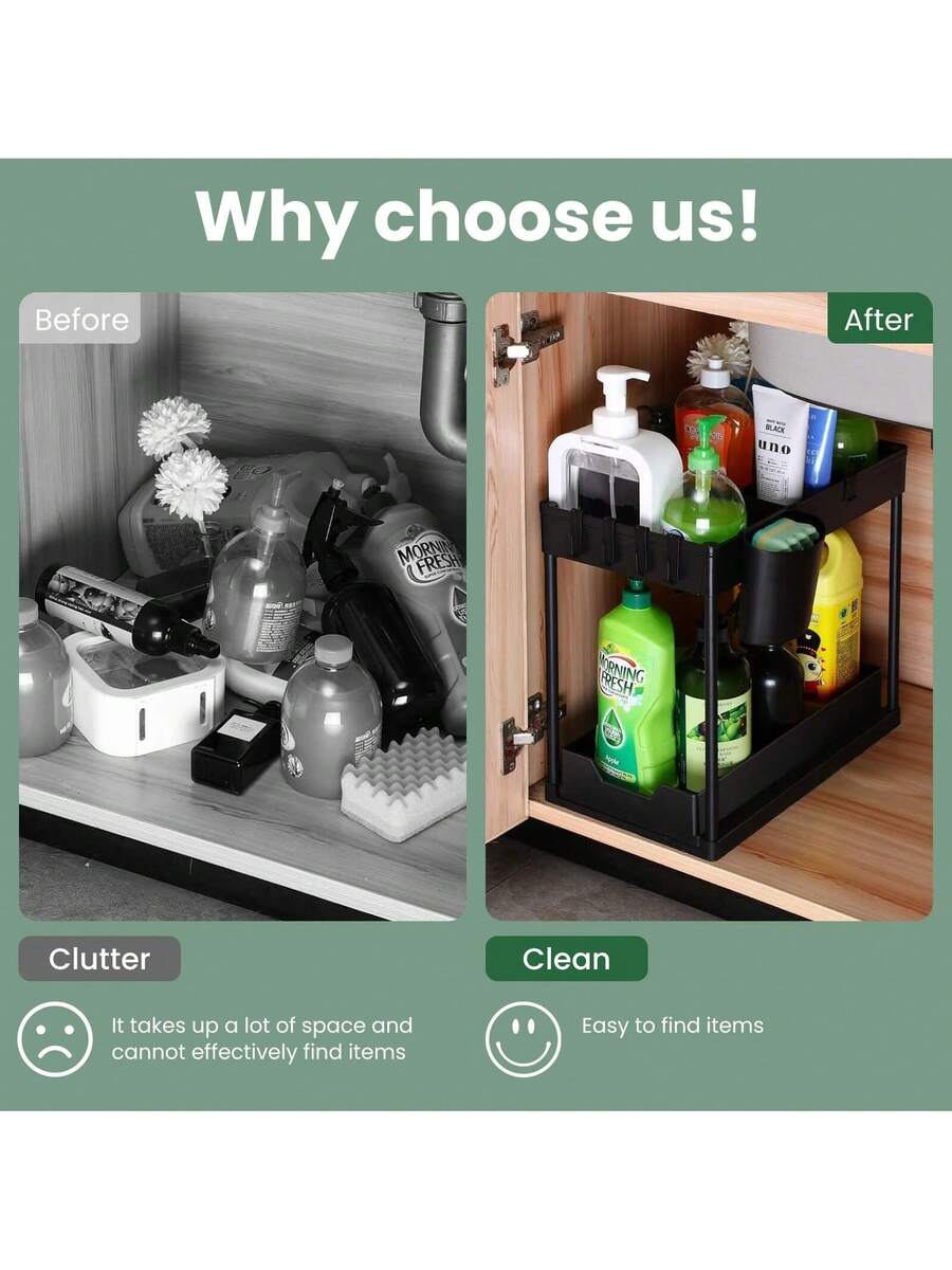 2-Tier Sliding Under-Sink Organizer with Hooks — product image 6
